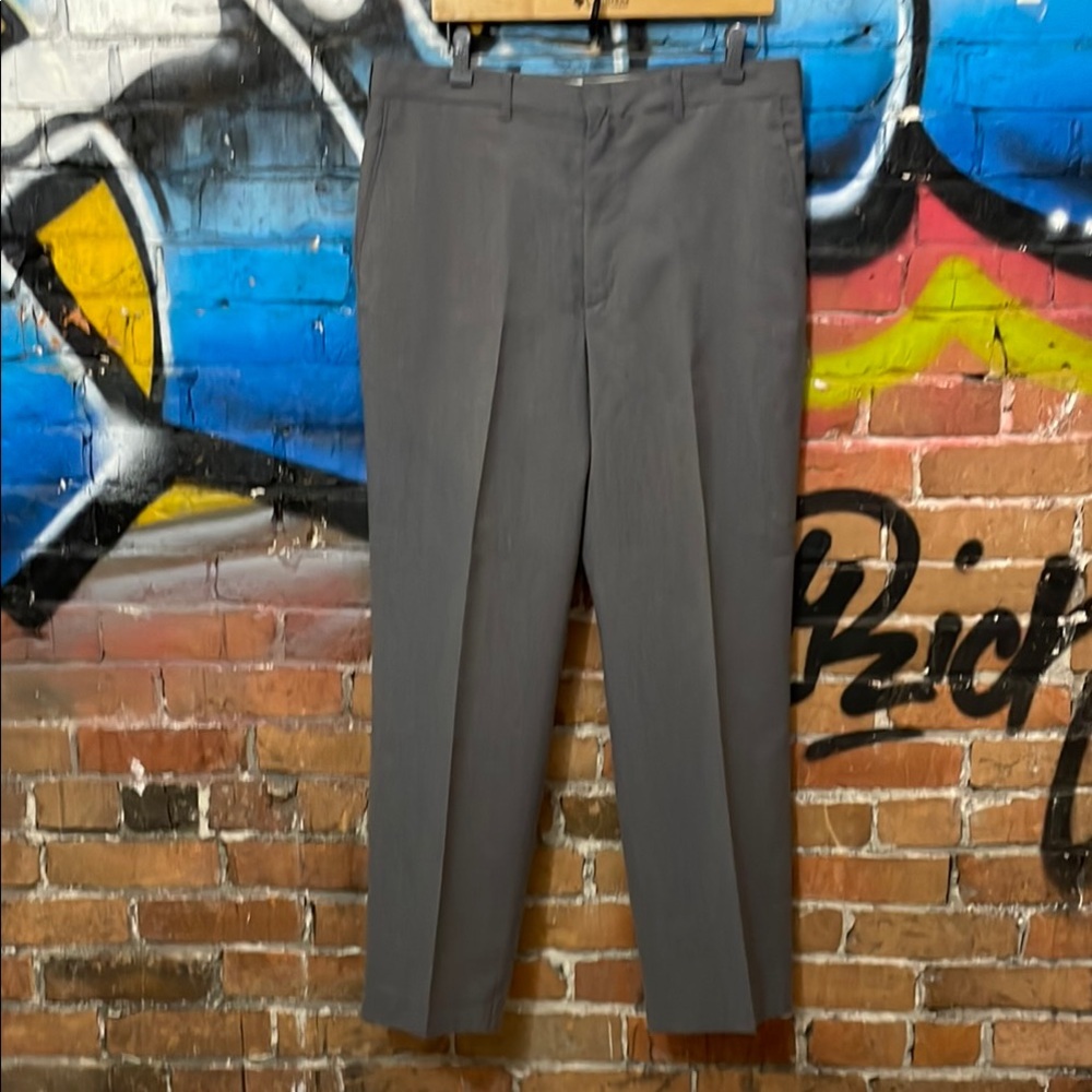 HAGGAR-men’s silver/gray polyester wool blend pleated straight leg dress pants